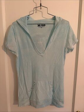 Women's Light Blue turquoise Short-Sleeve ombré tie dye Hooded Top cotton